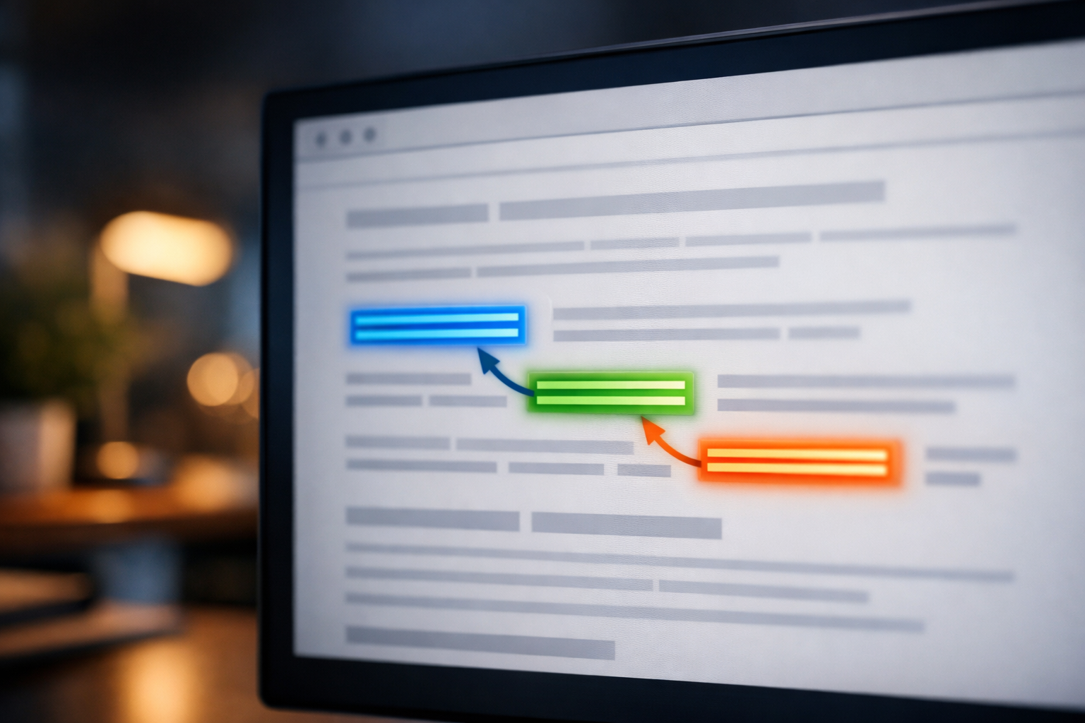Webpage with highlighted internal links on a computer screen.