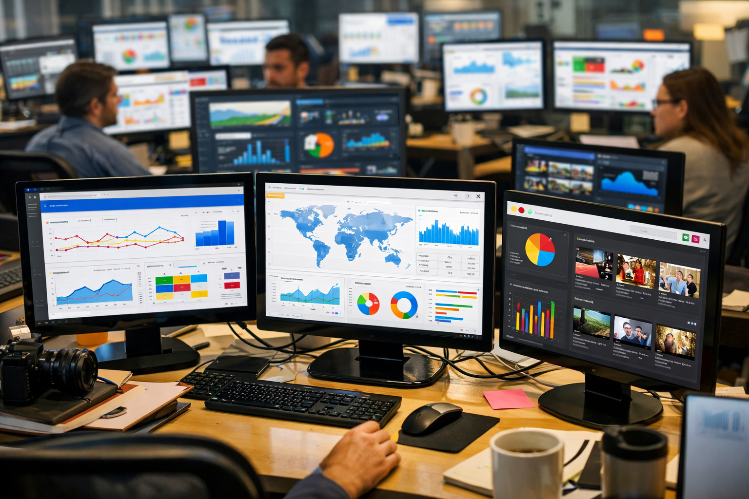 Agency workspace with screens managing multiple Google accounts.