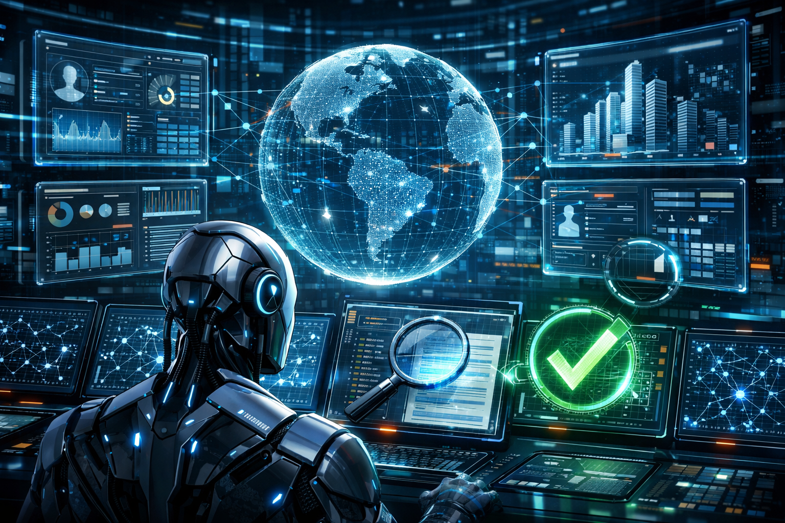 AI interface accessing multiple databases for accuracy checks.