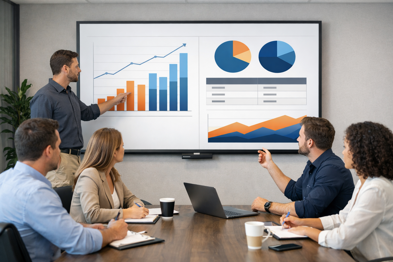 Agency professionals reviewing SEO pricing models on screen.