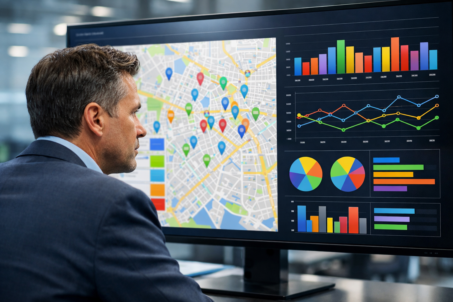 Business owner analyzing Google Maps categories on a screen.
