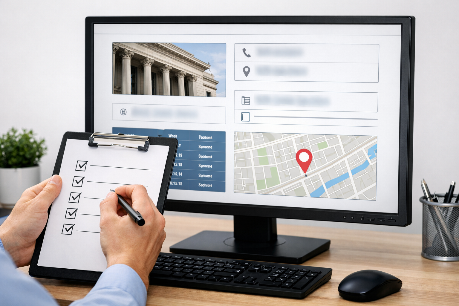 Person checking directory management system details.
