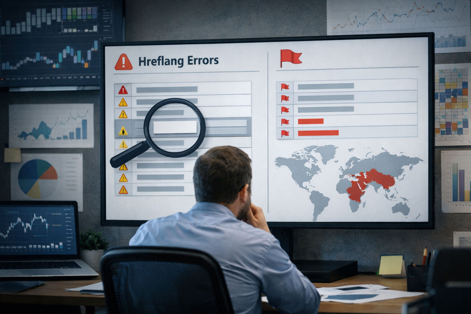 Web analyst reviewing hreflang error report for Hebrew sites.