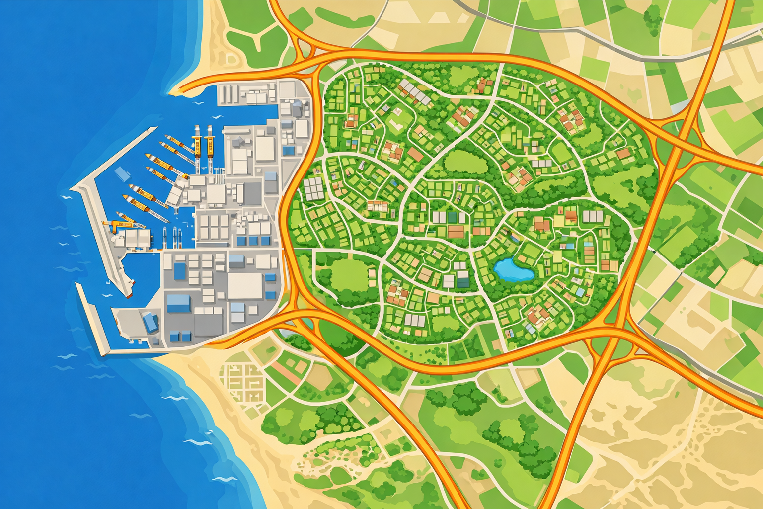 Map of Ashdod with port industrial zone and residential areas labeled.