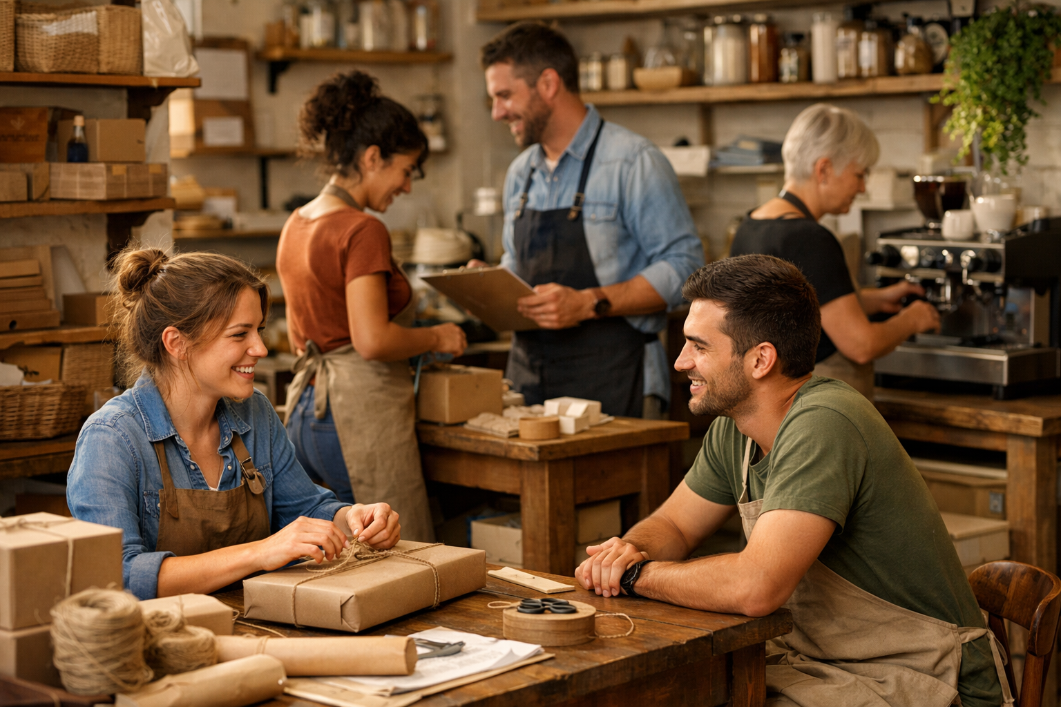 Behind-the-scenes with staff working in a small business setting.