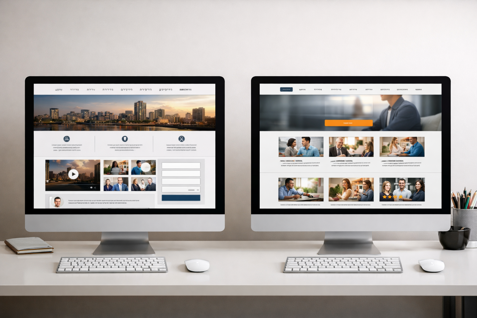 Comparison of Hebrew and English website content on computer screens.