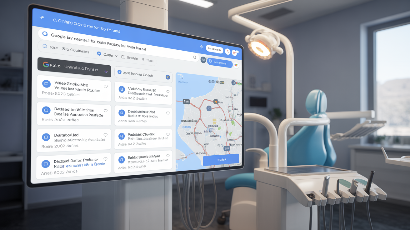 Dentist office with digital display of Israeli Google search results.