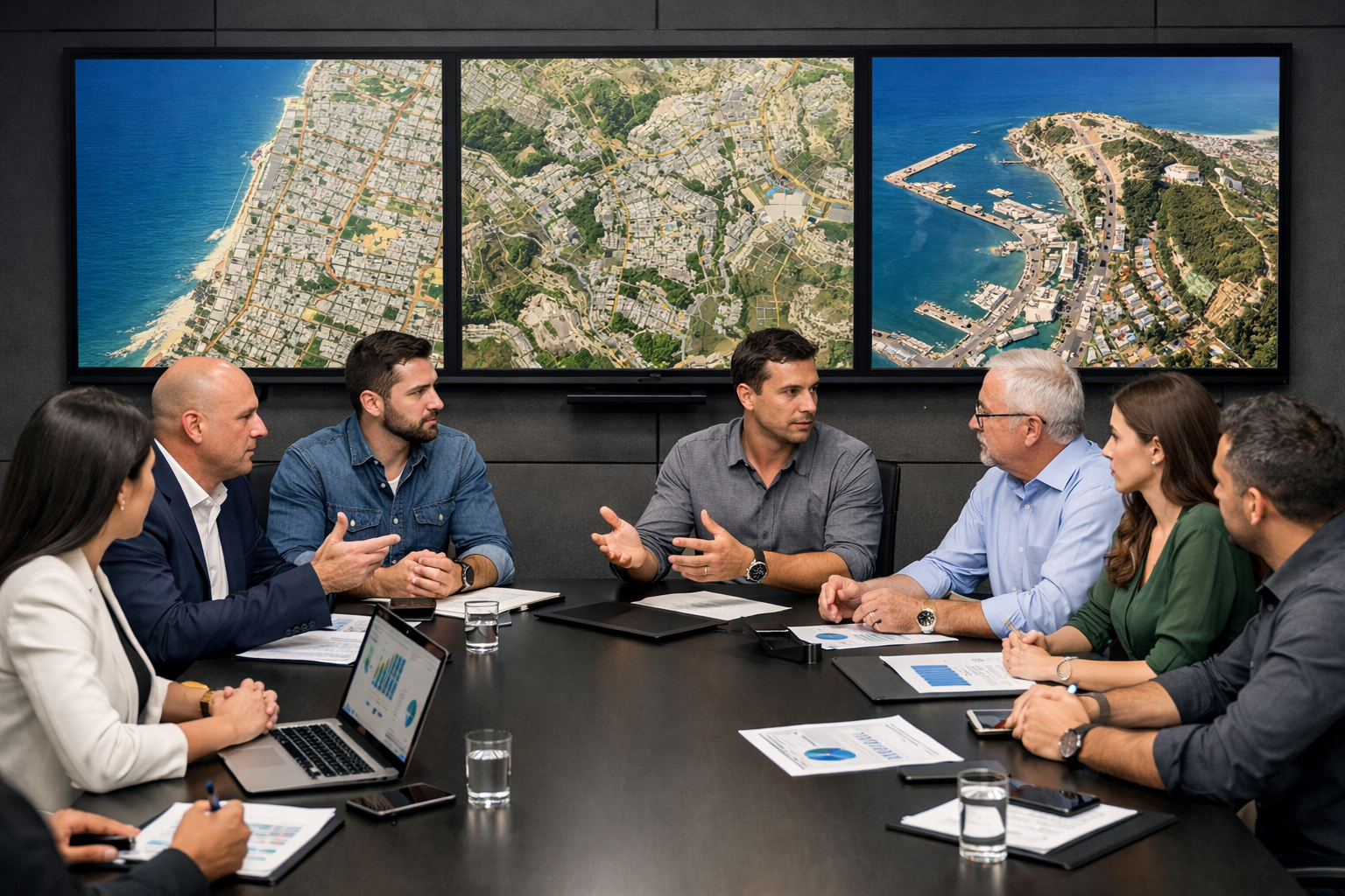SEO professionals in a conference room discussing market competition.
