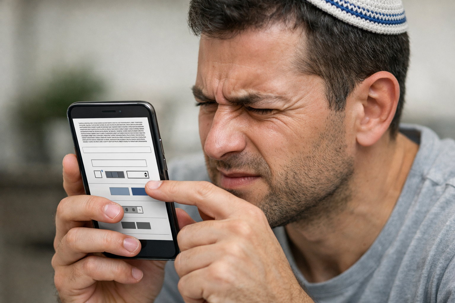 Mobile user encountering tiny text and button issues.