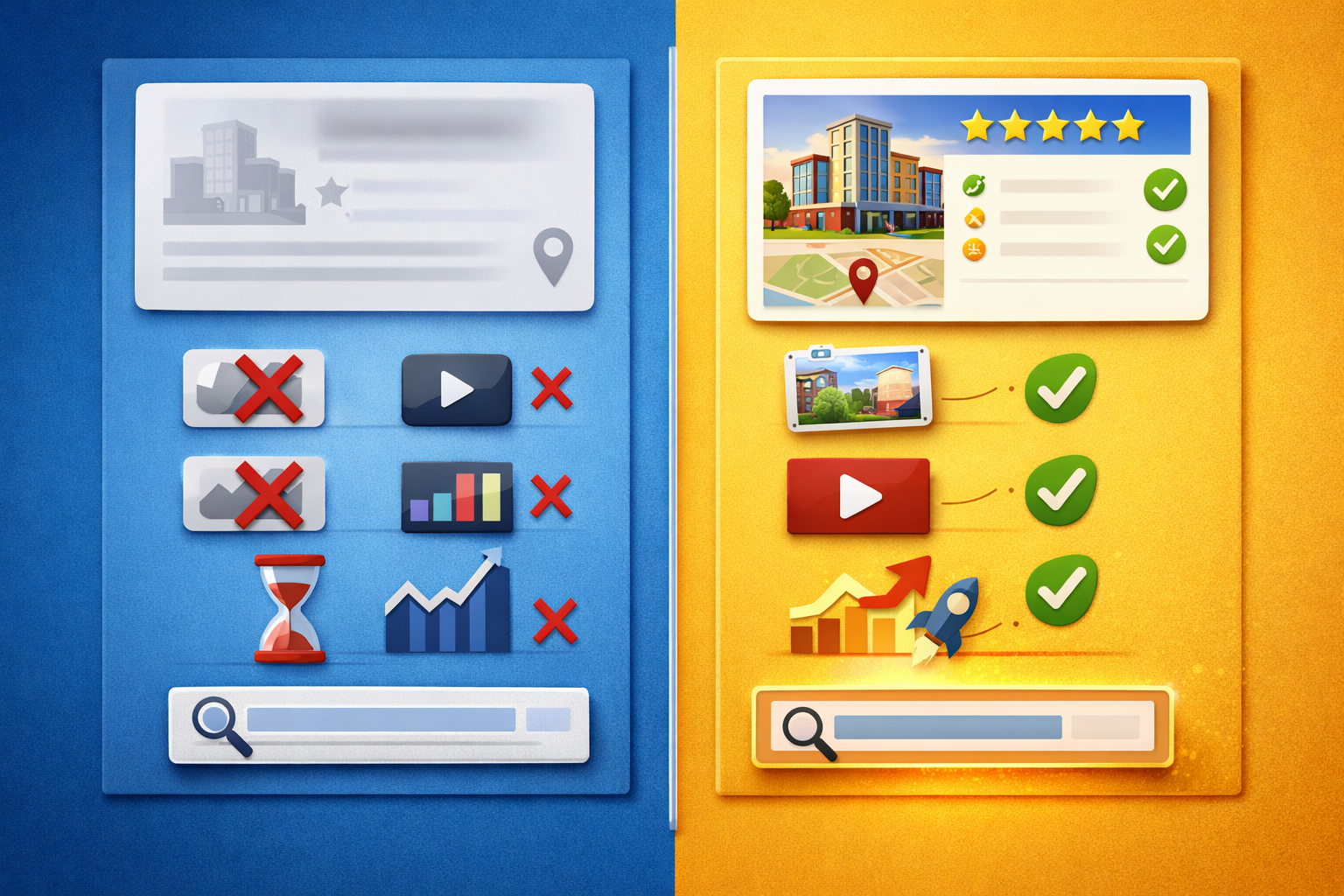 Comparison of free and paid Israeli directory listings on a screen.