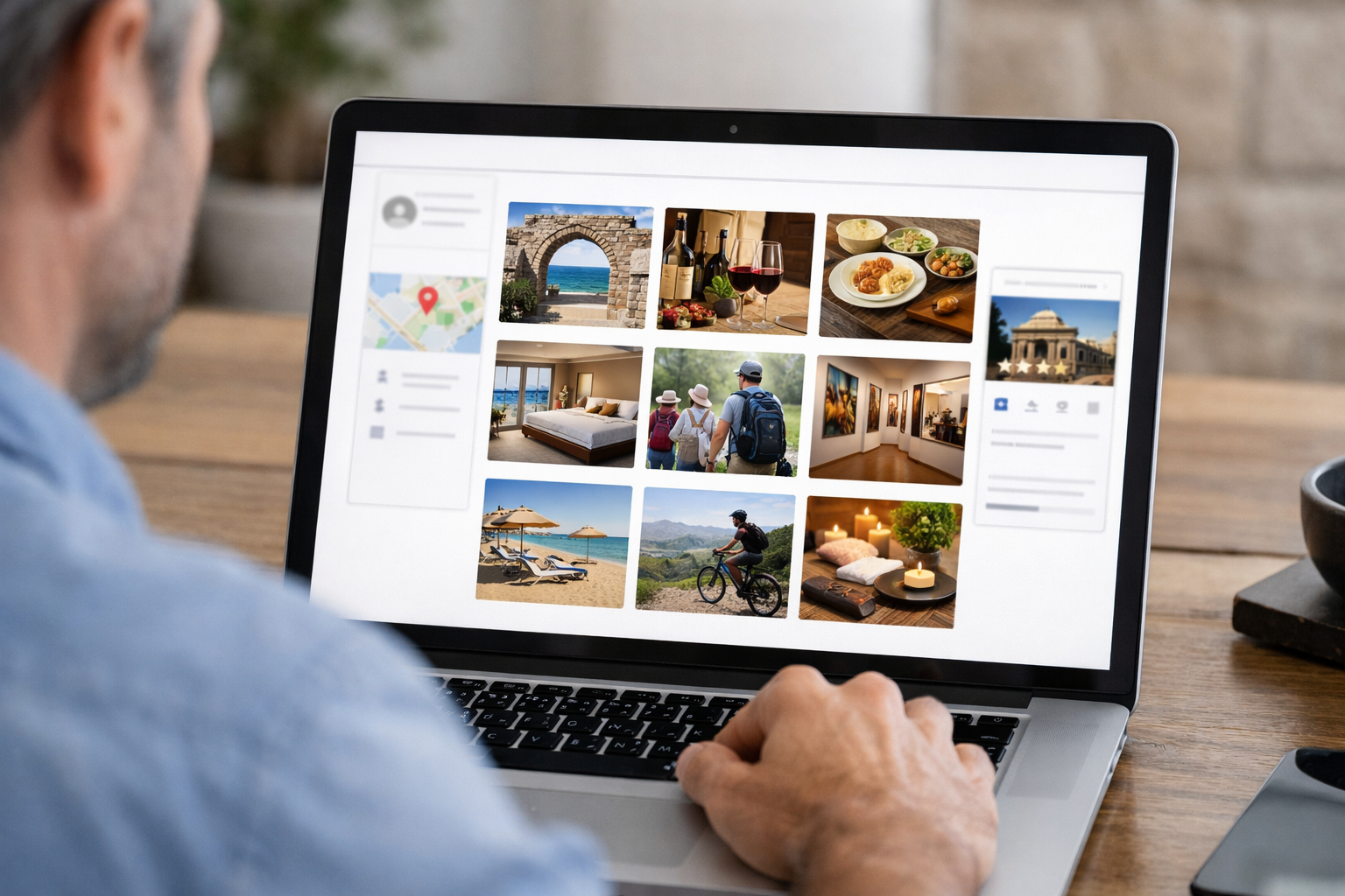 Business owner in Zichron Yaakov updating Google Profile for tourism.