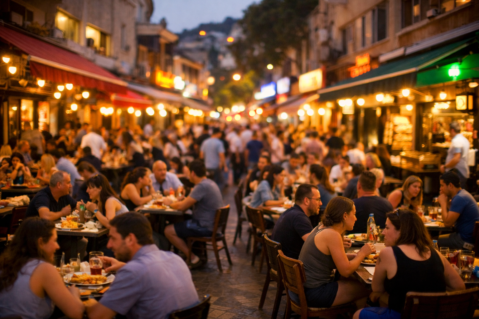Carmel Center street filled with competing restaurants and diners.