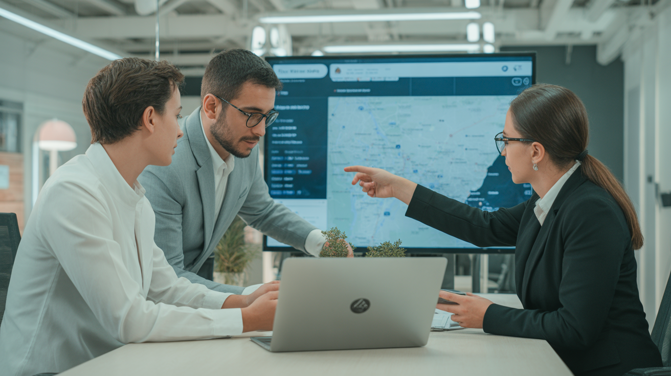 Real estate agents in Beer Sheva view digital property listings map.