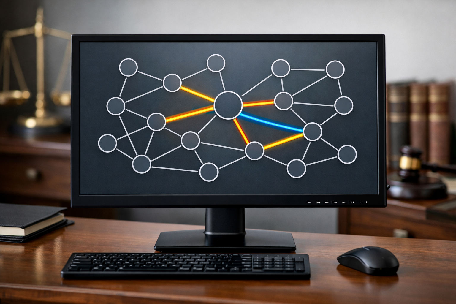 Network diagram showing internal linking on monitor.