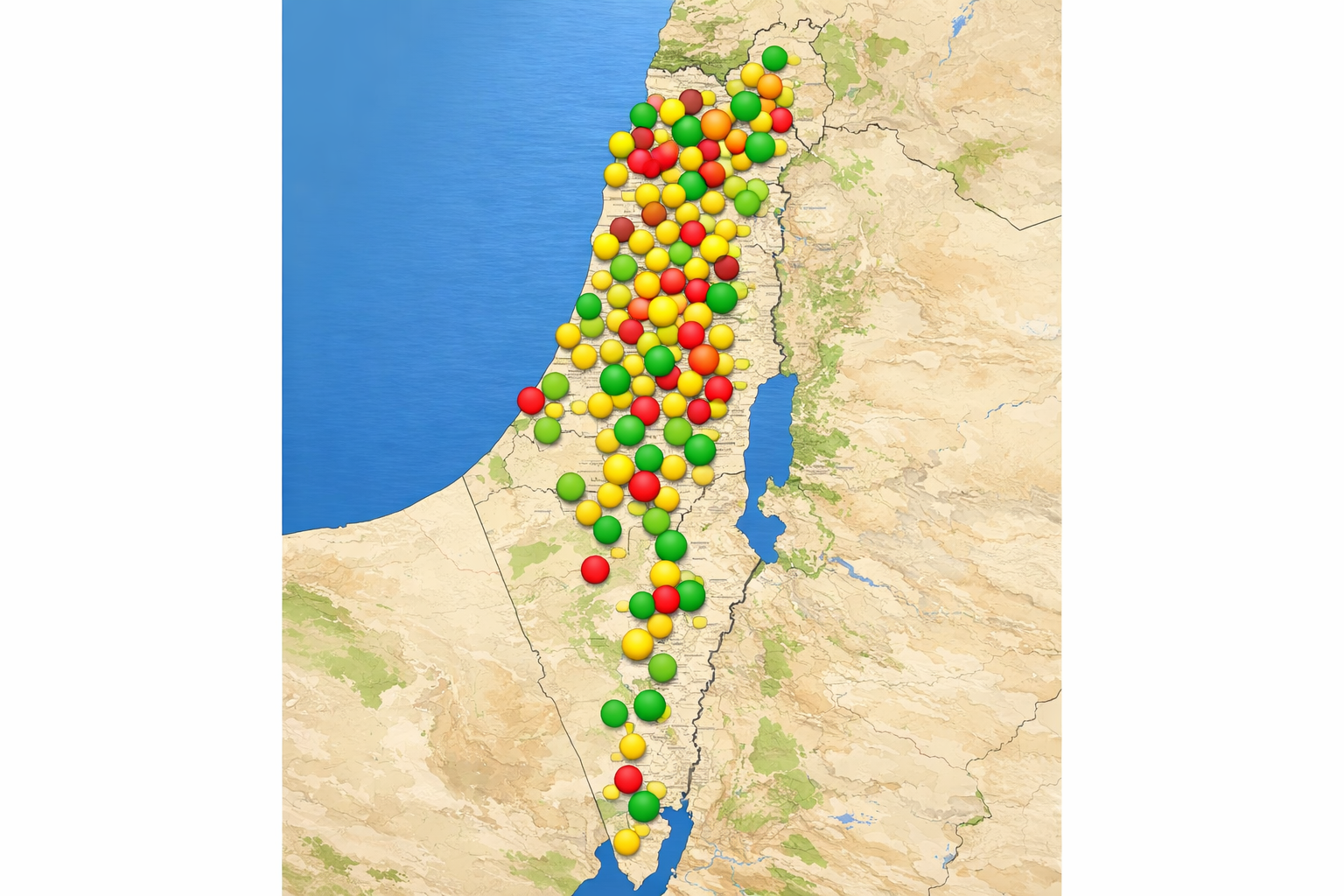Map of Israel with highlighted service areas and city data.