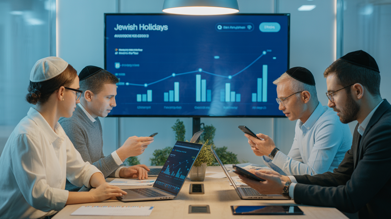 People analyzing search data on laptops in an office.