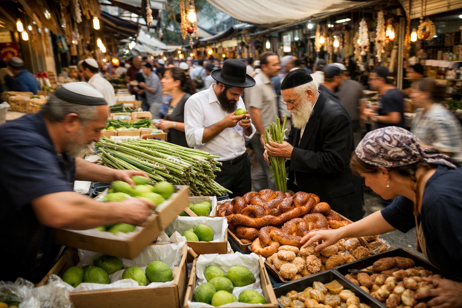 Israeli marketplace during a busy holiday period.
