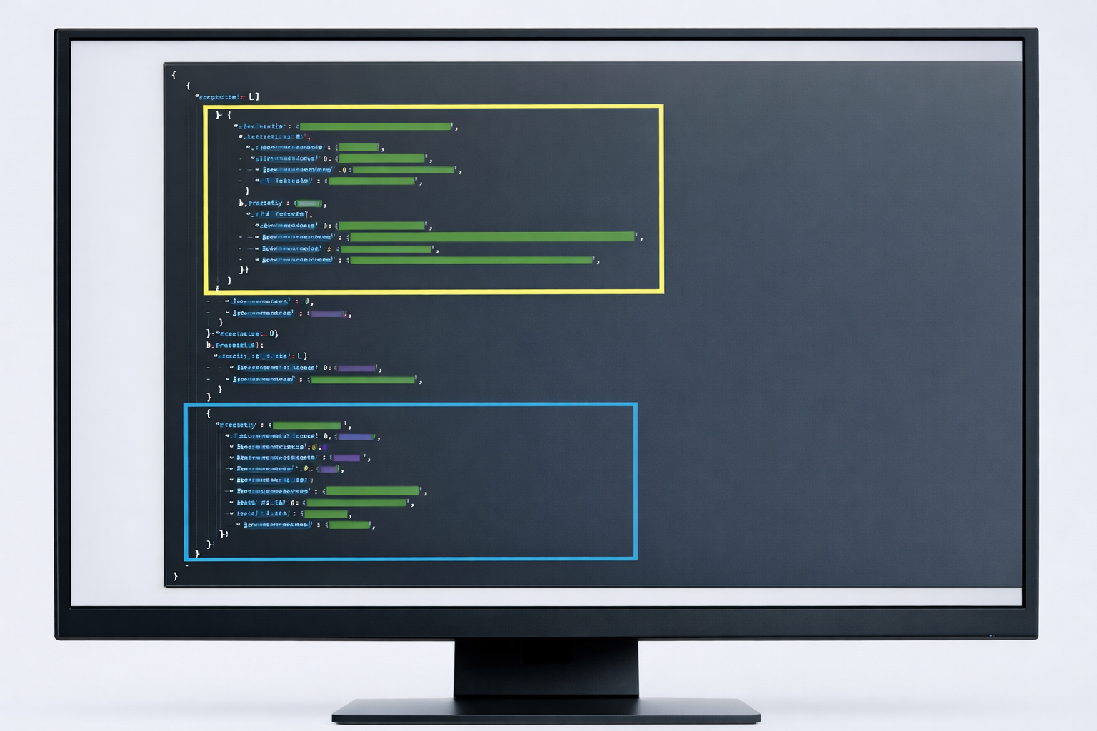 Computer screen with LegalService schema data highlighted.