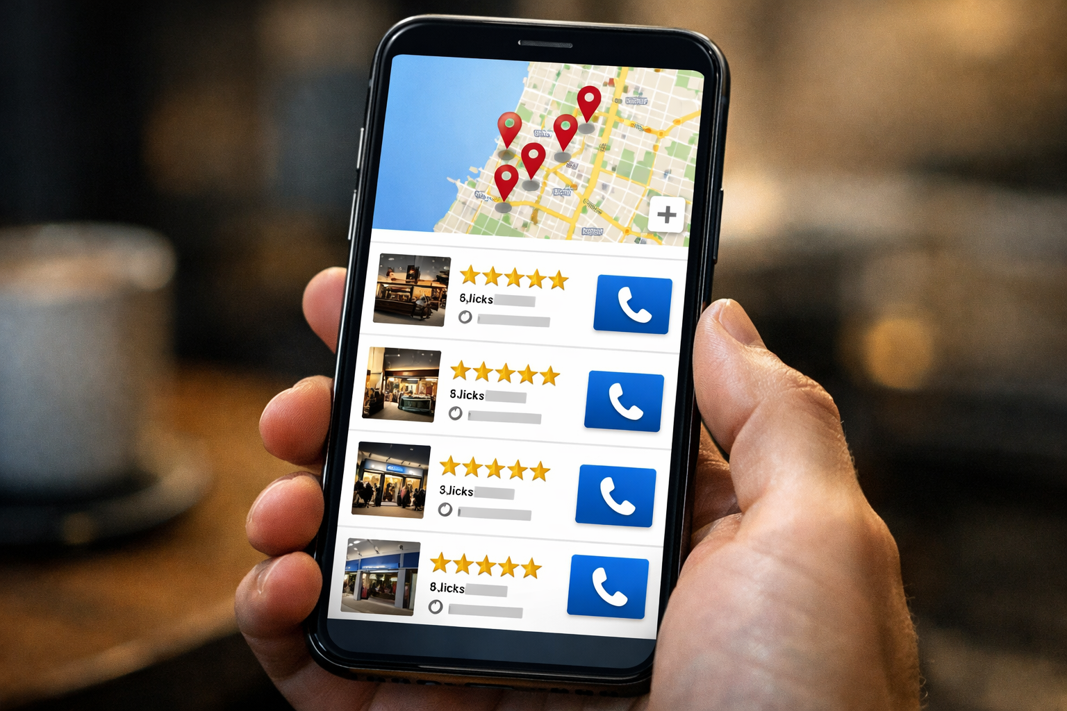 Person using smartphone to view high click-through rates in Map Pack.