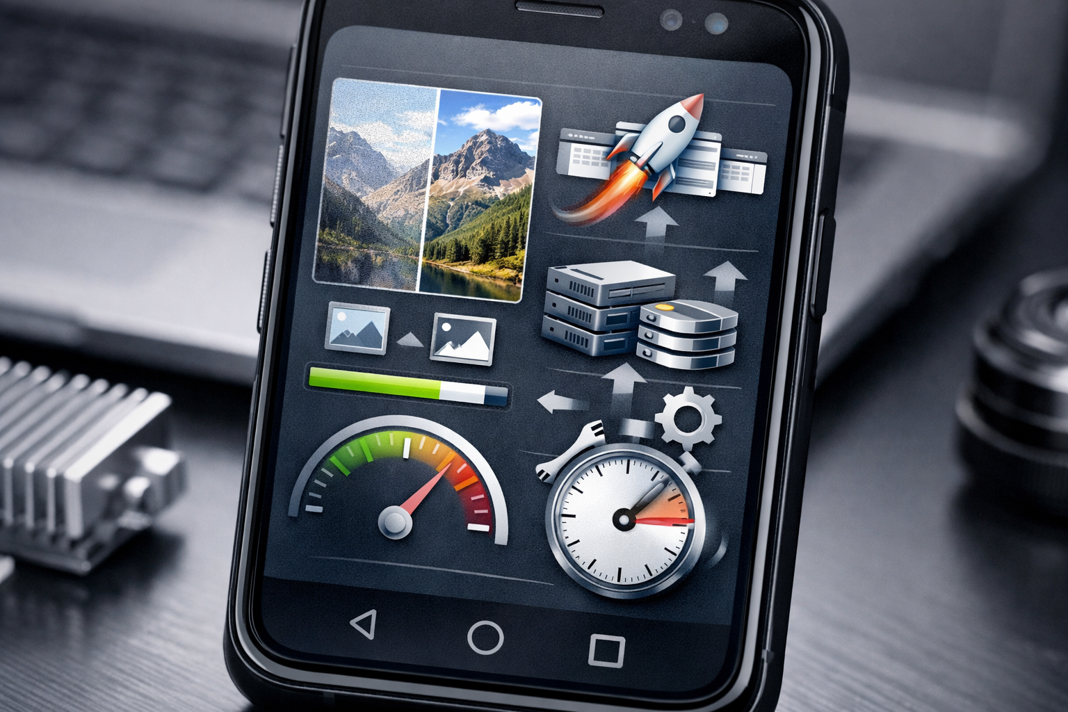 Mobile screen displaying page speed optimization.