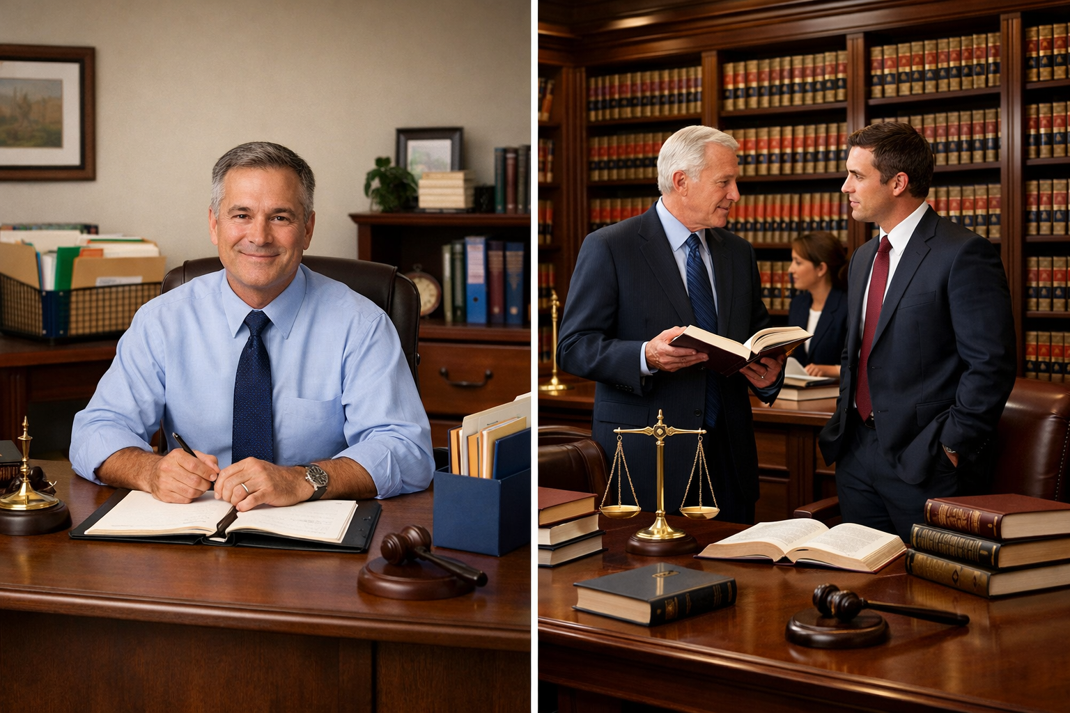 Small law office with files and larger firm with books.