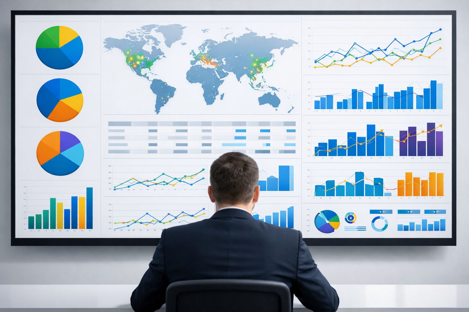 Digital dashboard showing trilingual search metrics analysis.