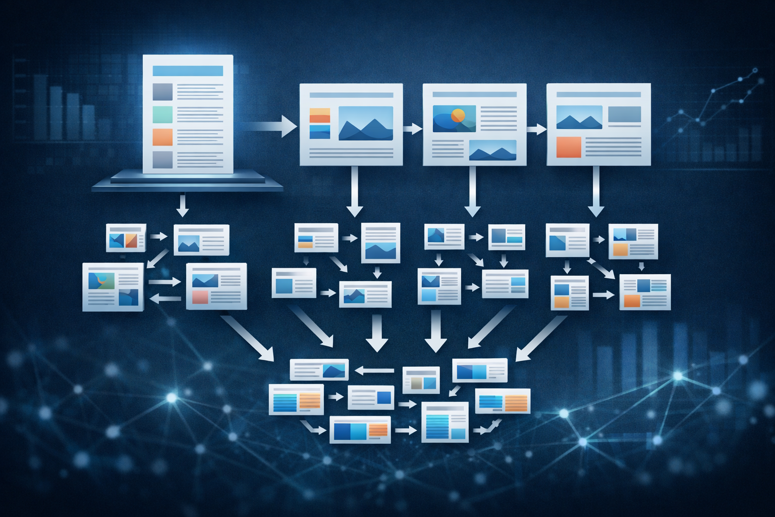 Flow chart displaying publication sequencing strategy with pillar articles.