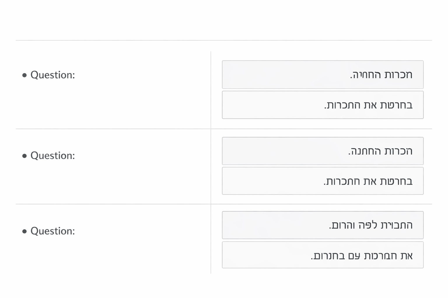 Q&A interface with questions in Hebrew and English, bilingual responses.