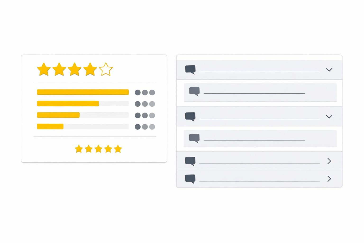 Digital interface with star ratings and Q&A sections