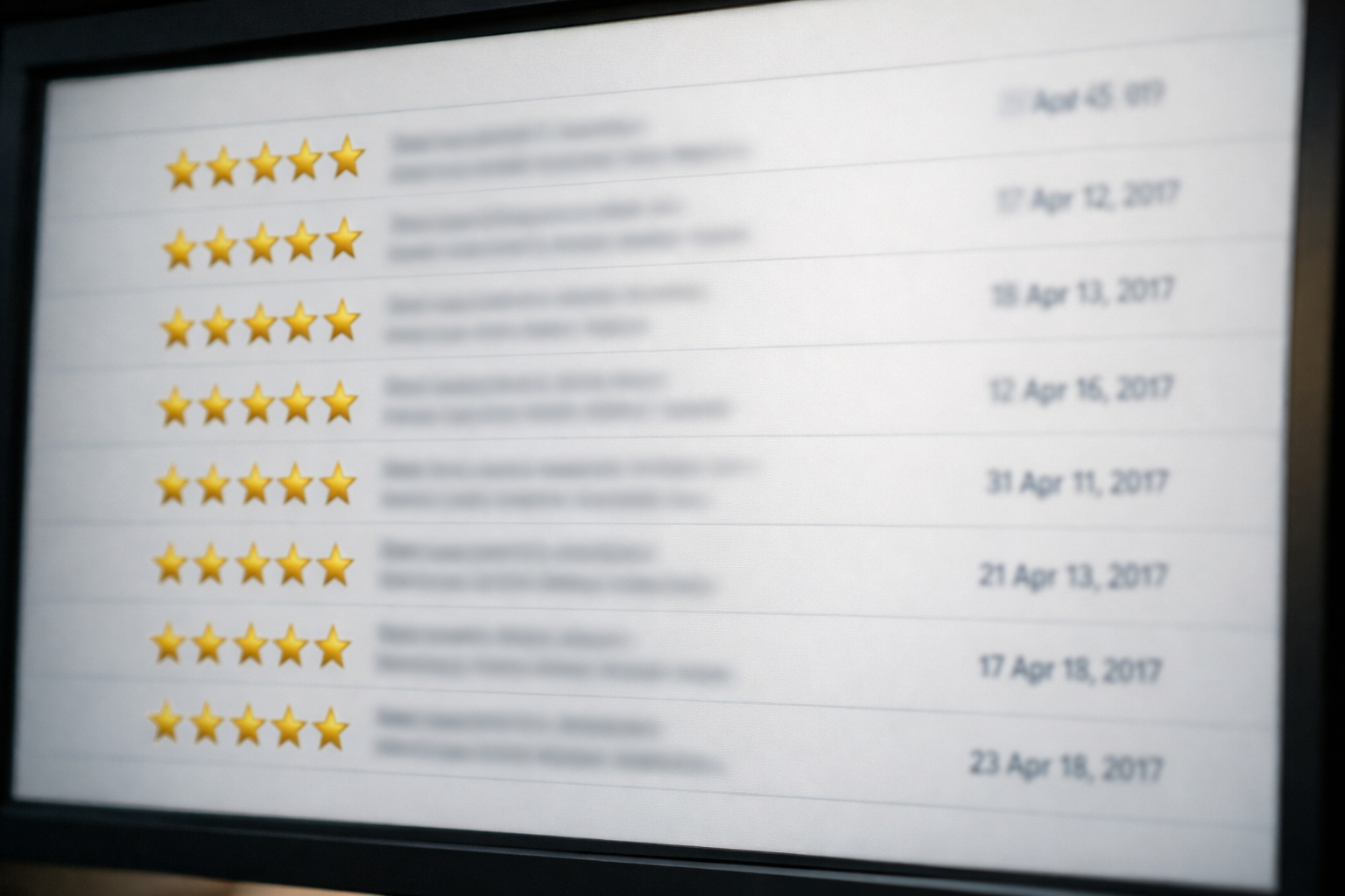 Computer screen showing steady plumbing review timestamps.
