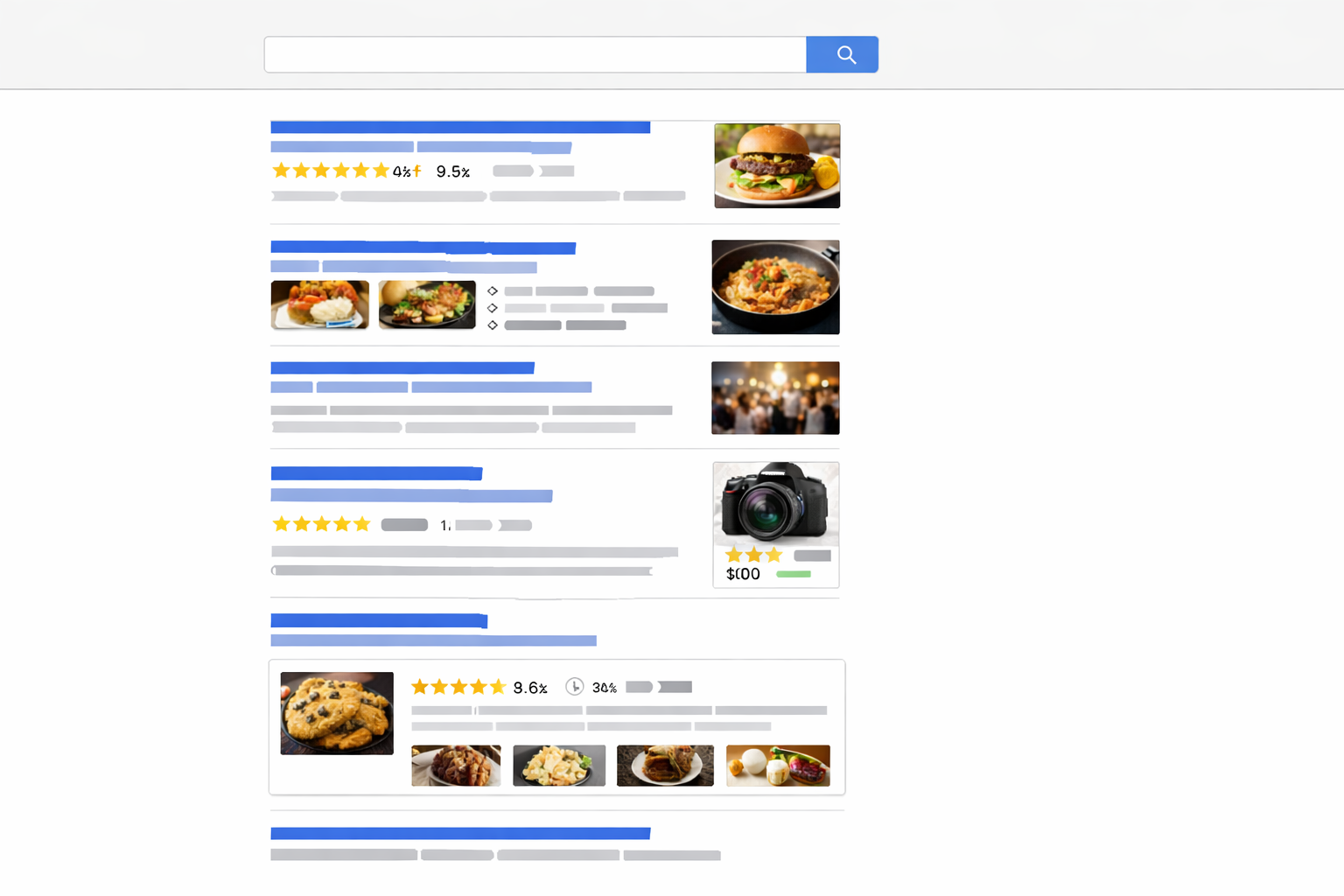 Search results showing enhanced rich snippets among basic links.