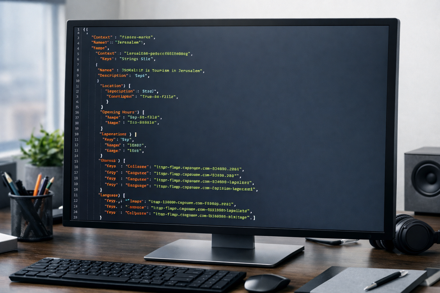 Screen showing schema markup code for Jerusalem tourism businesses with tags.