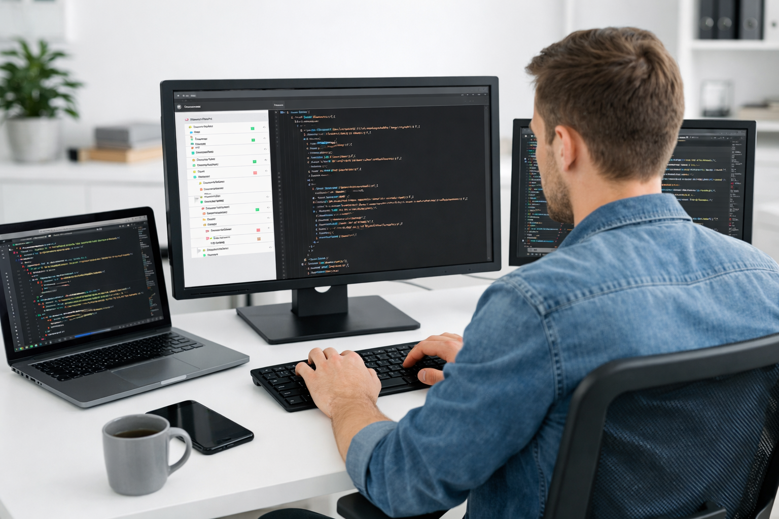 Developer working on schema markup validation on computer screen.