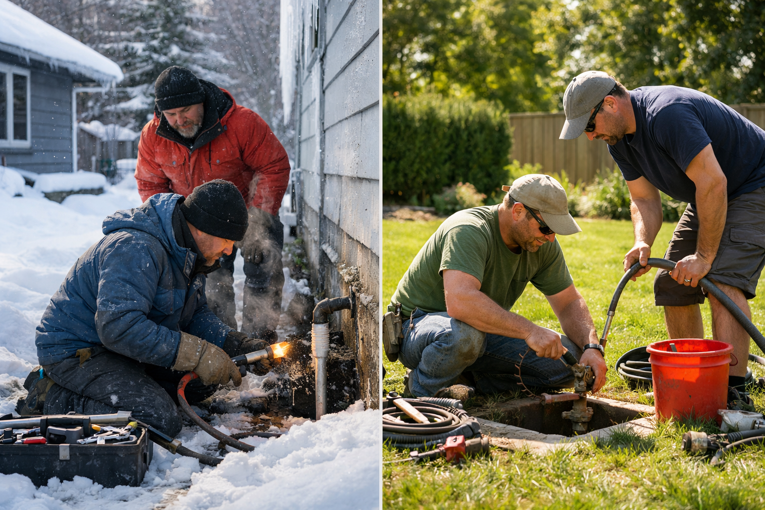 Plumbers in winter repairs and summer maintenance.