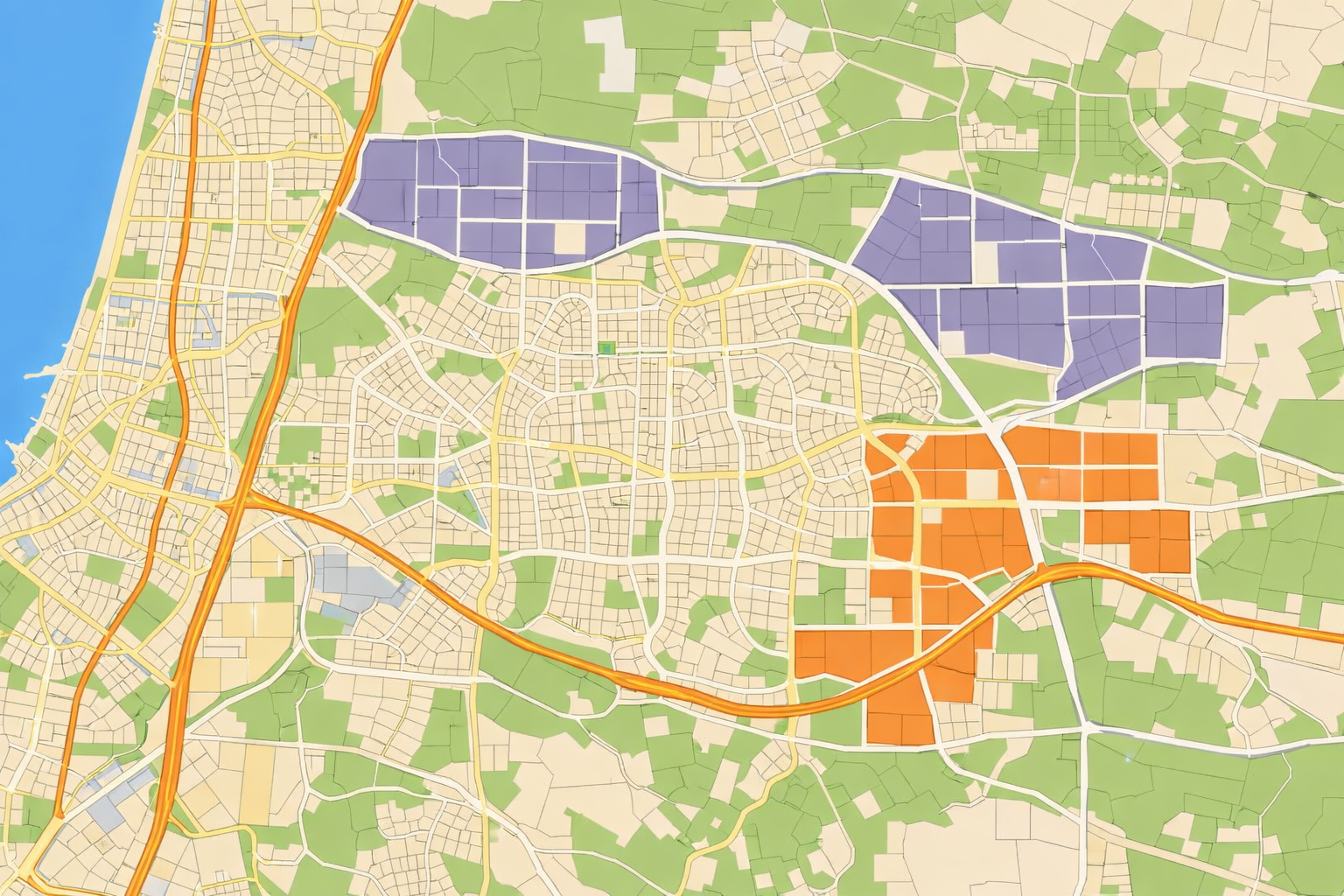 Detailed map of Petah Tikva with highlighted service areas and industrial zones.