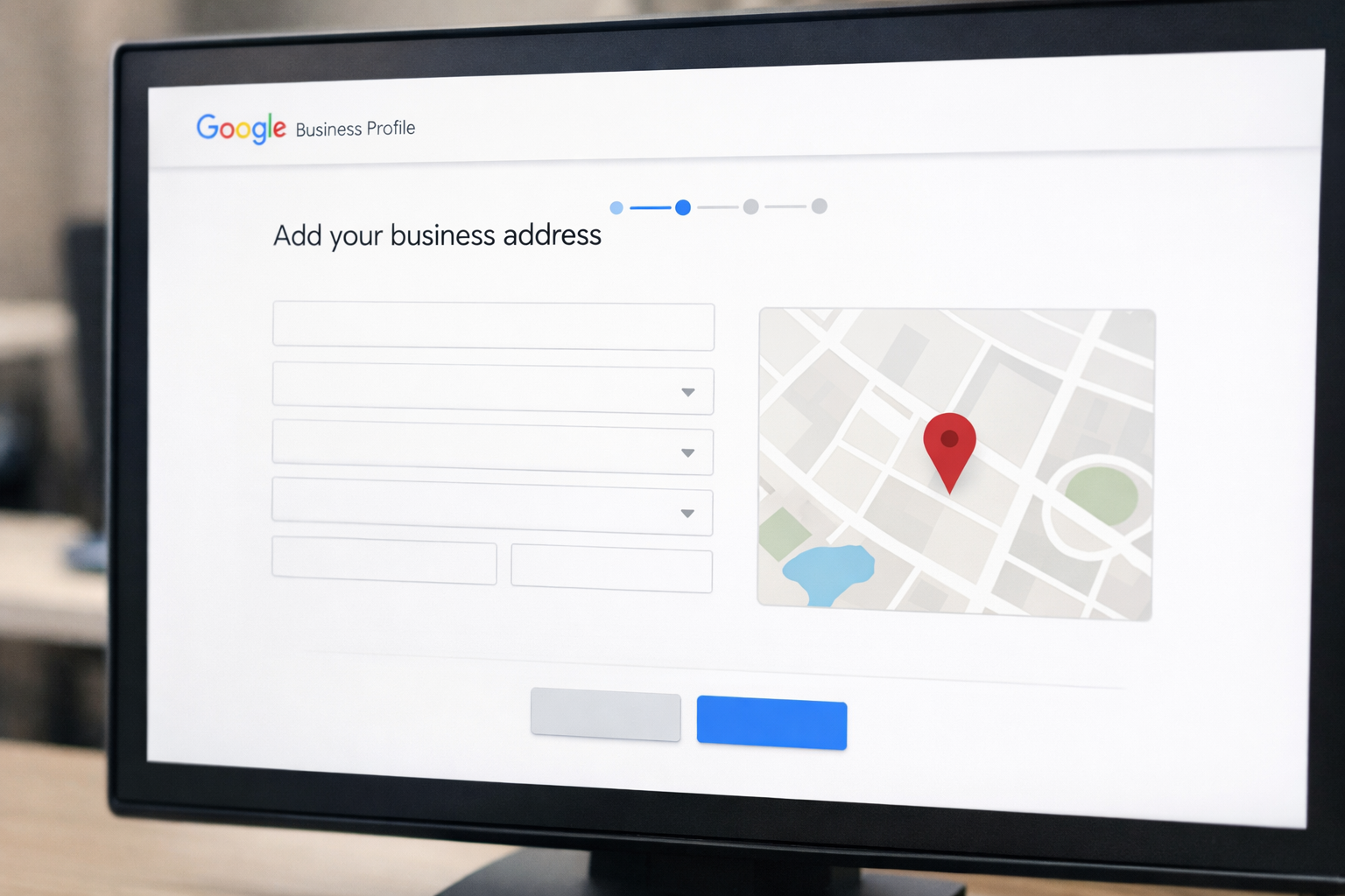 Google Business Profile setup on a computer screen.