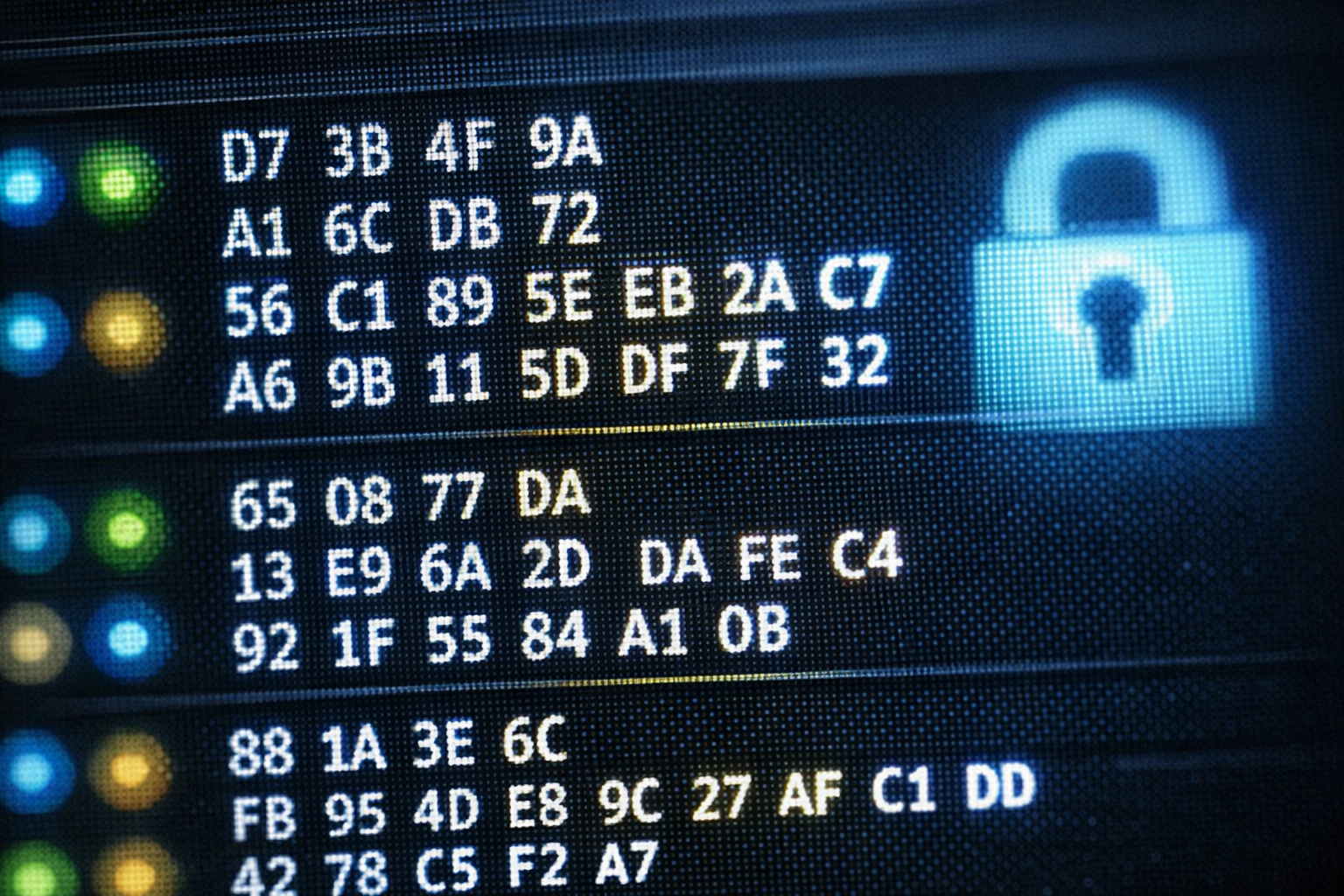 Close-up of SSL handshake on screen, showing TLS fingerprints.
