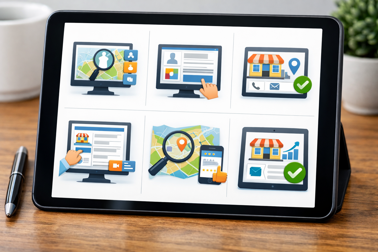 Tablet shows step-by-step NAP submission guide for Israeli directories.