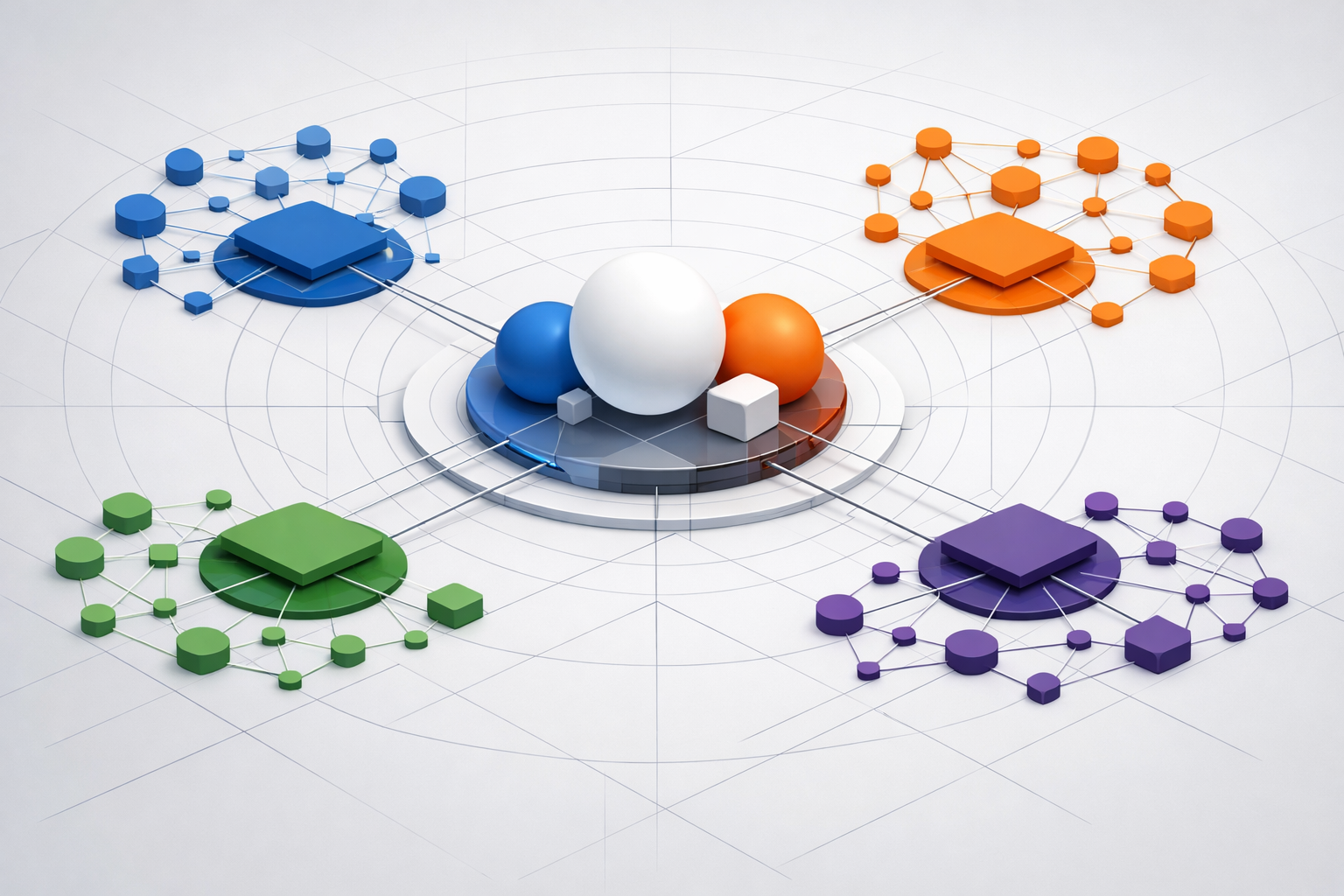 Diagram of interconnected content clusters around business entities.