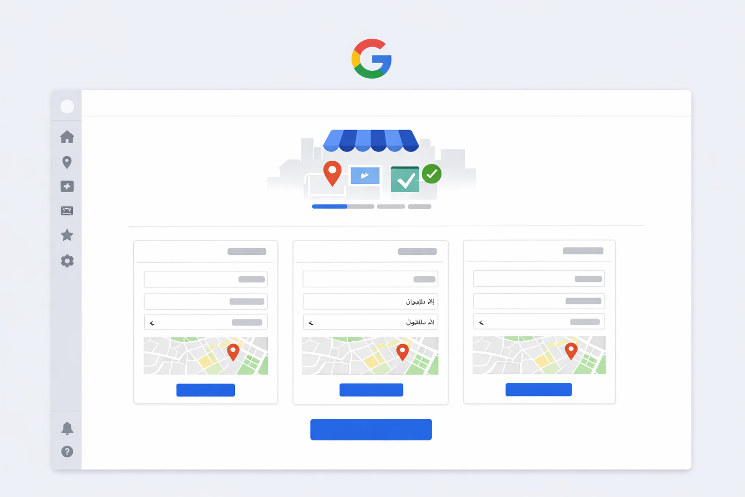Google Business Profile settings interface for trilingual language options.