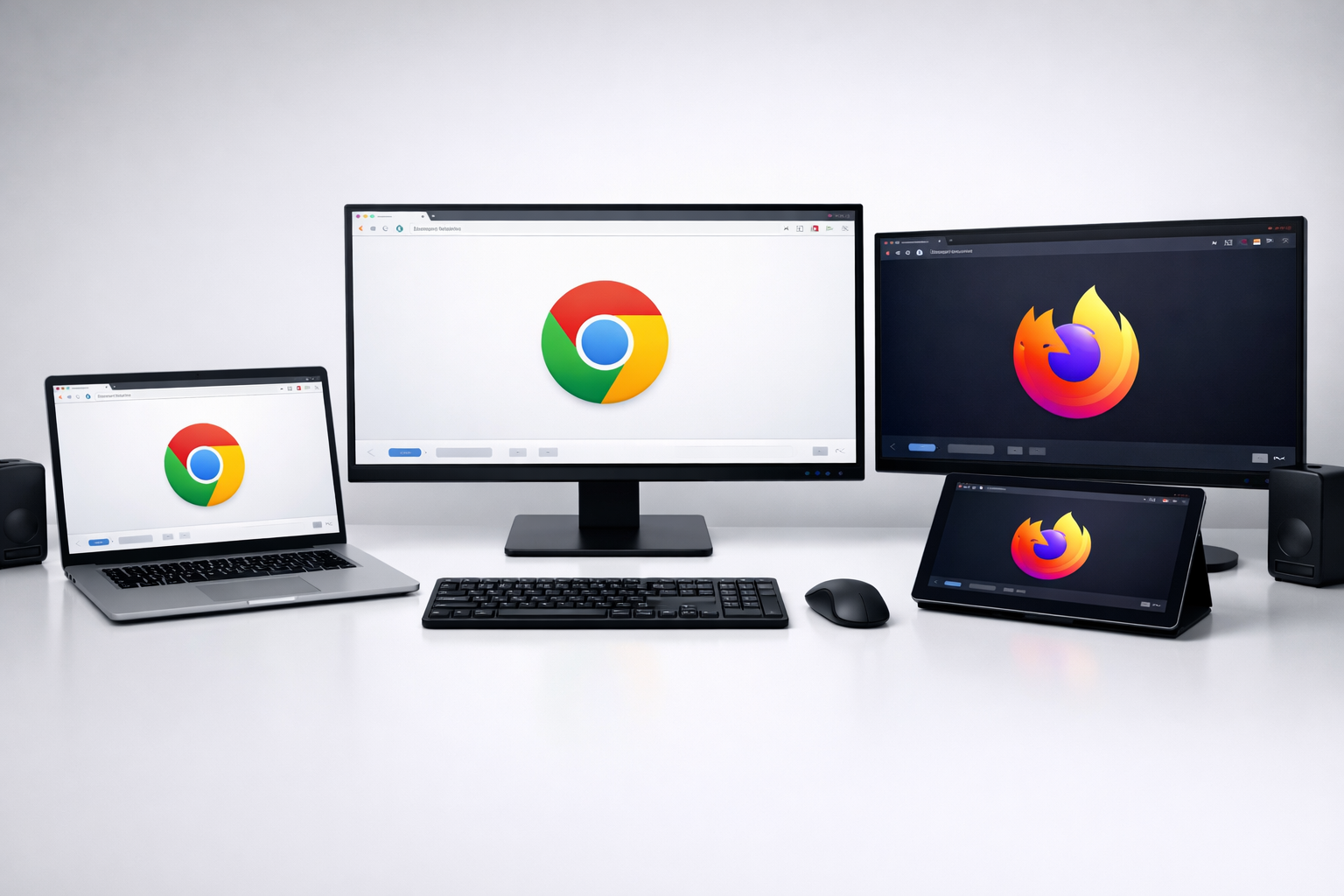 Computer screens showing isolated Chrome and Firefox browsers.